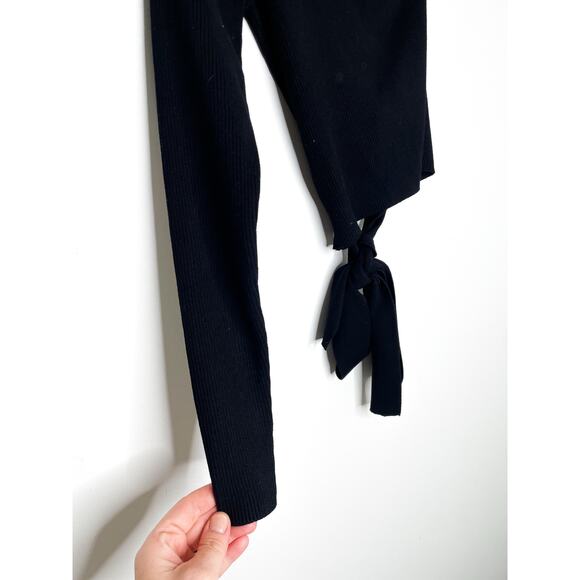 Zara Black Ribbed Knit One Sleeve Crop Top Medium Tie Side Balletcore - Picture 6 of 10